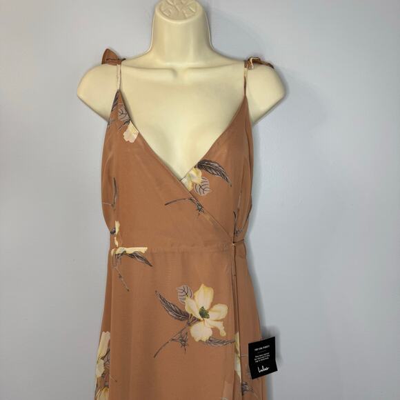 Lulu's All Mine Rusty Rose Floral Print High-Low Wrap Maxi Dress Wedding Guest L - Picture 9 of 14
